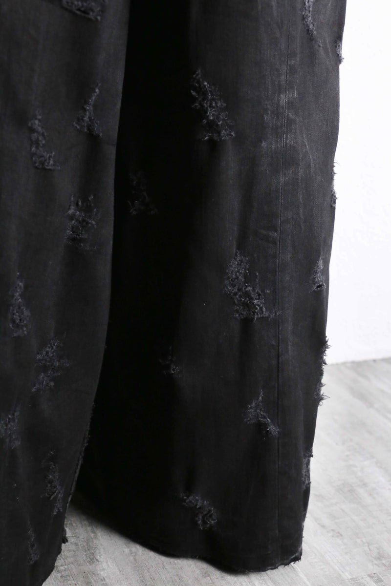 "Re:make" damage&patch extra buggy black denim
