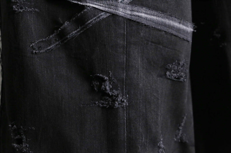 "Re:make" damage&patch extra buggy black denim