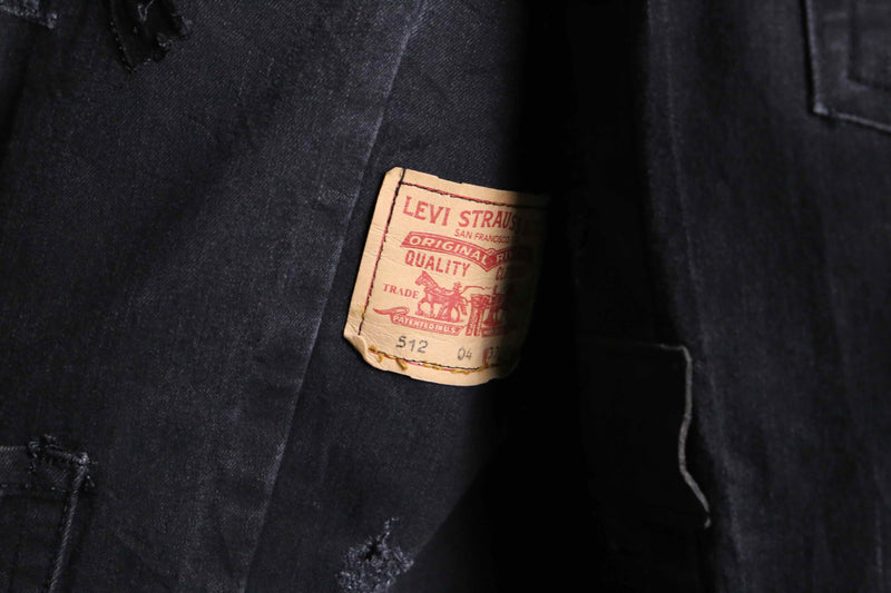 "Re:make" damage&patch extra buggy black denim