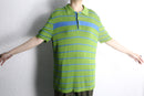 light green horizontal stripe knit polo shirt