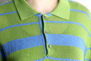 light green horizontal stripe knit polo shirt