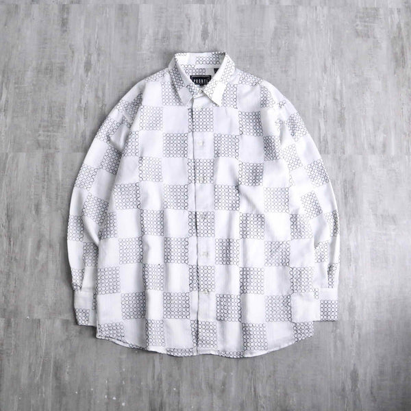 90's "PRONTI" monotone geometric embroidery shirt