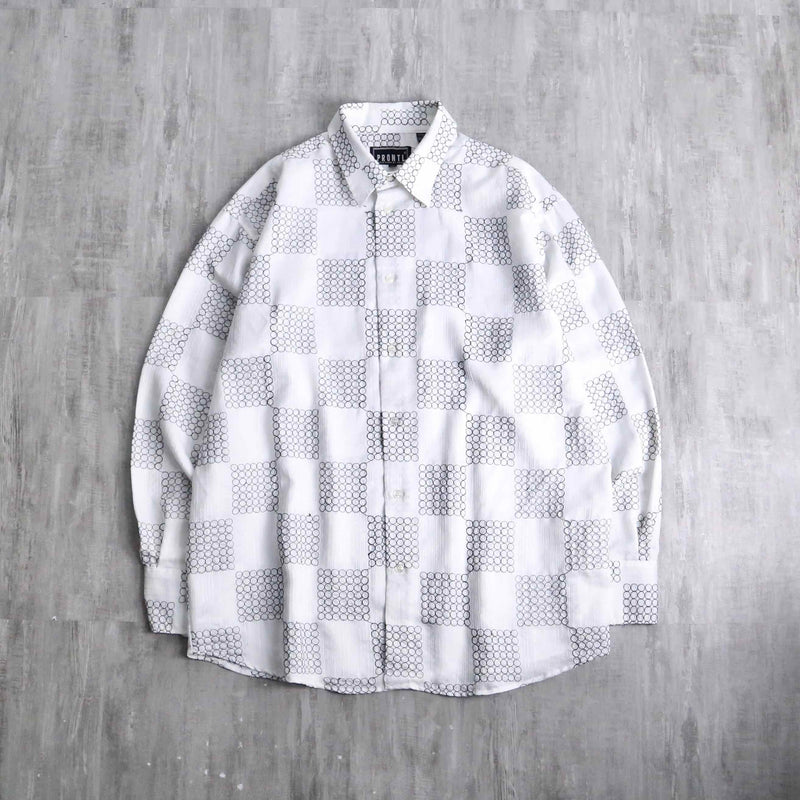 90's "PRONTI" monotone geometric embroidery shirt