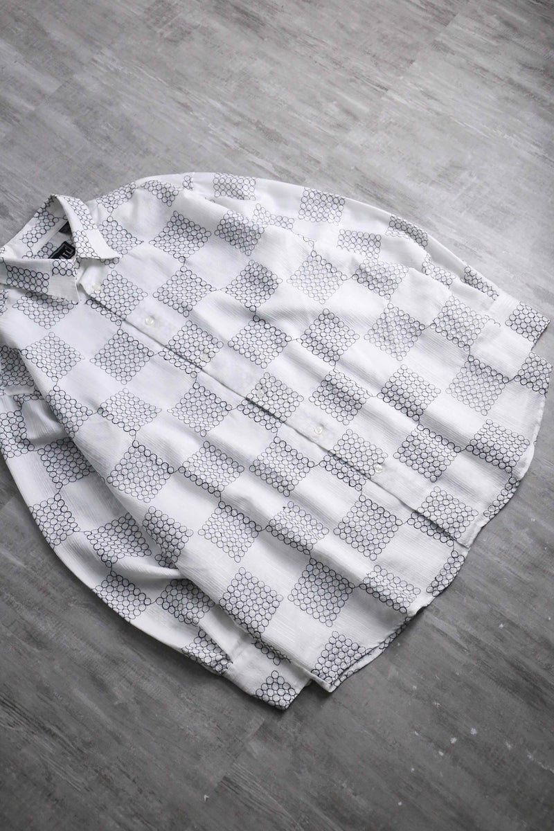 90's "PRONTI" monotone geometric embroidery shirt