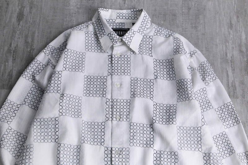 90's "PRONTI" monotone geometric embroidery shirt