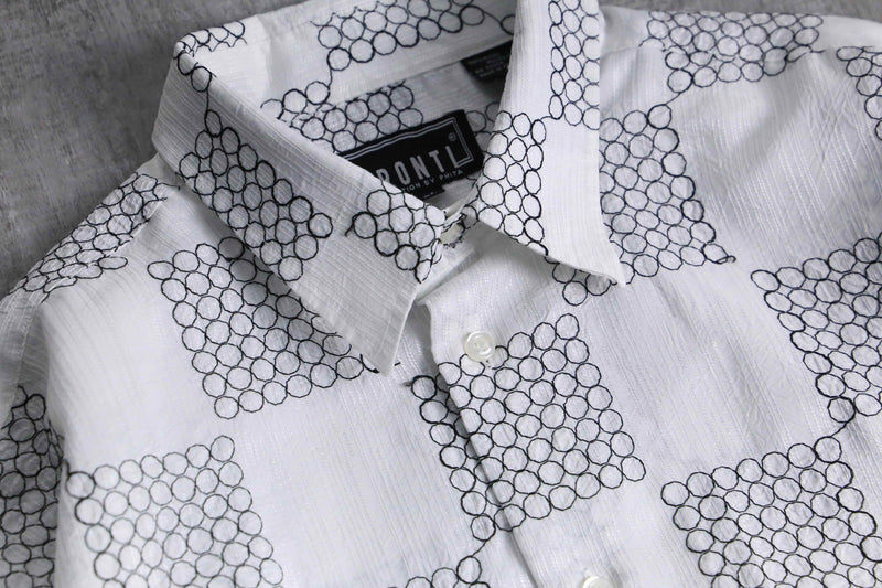 90's "PRONTI" monotone geometric embroidery shirt