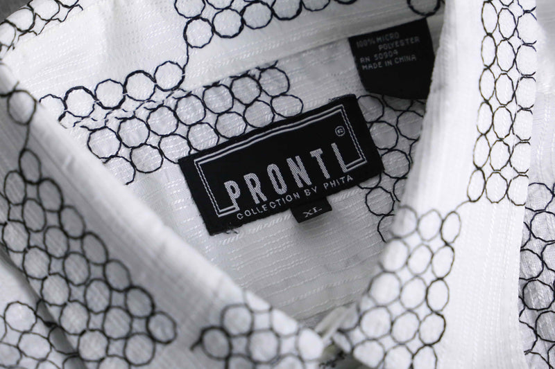 90's "PRONTI" monotone geometric embroidery shirt