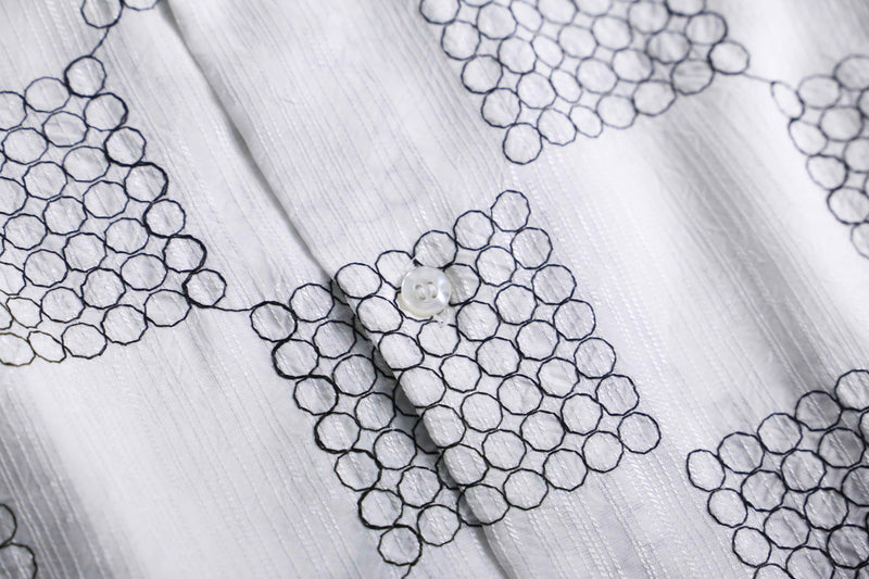90's "PRONTI" monotone geometric embroidery shirt