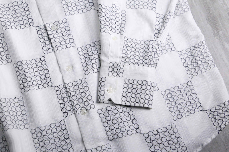 90's "PRONTI" monotone geometric embroidery shirt