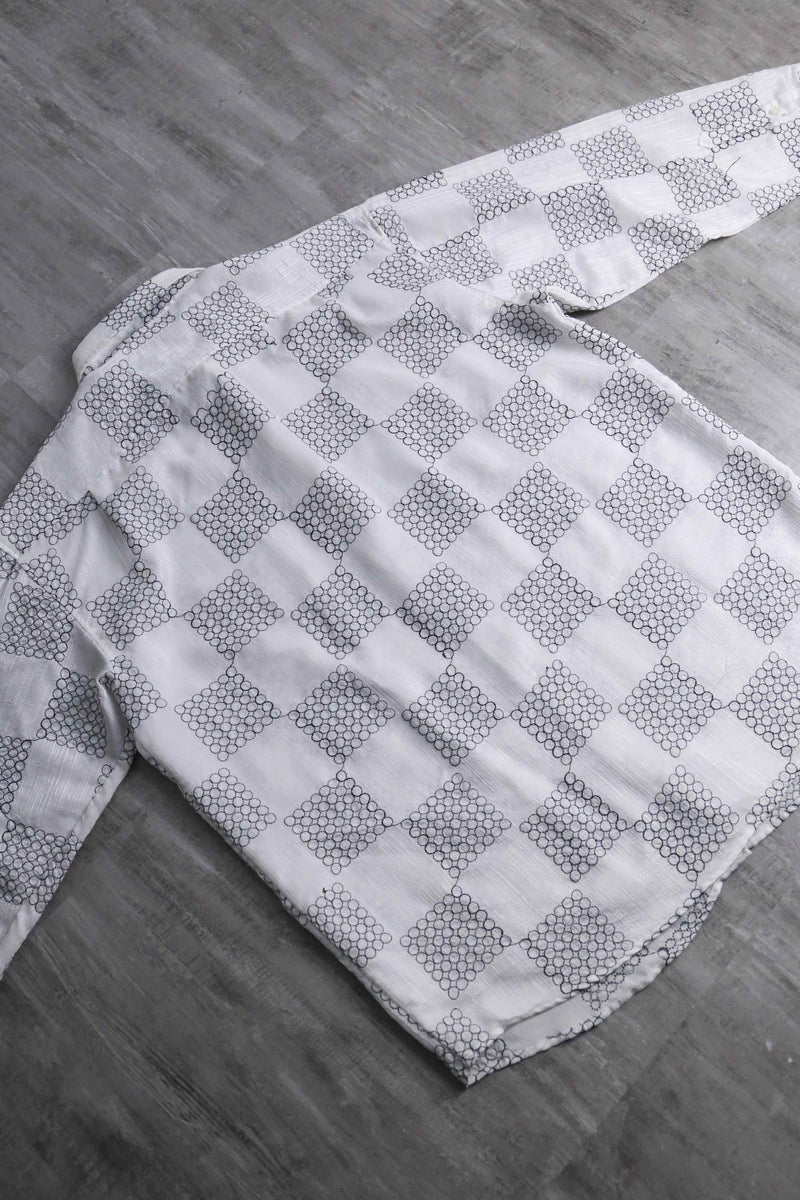 90's "PRONTI" monotone geometric embroidery shirt