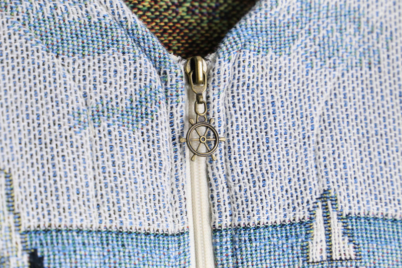 “Coast Lighthouse” pattern gobelin zip jacket