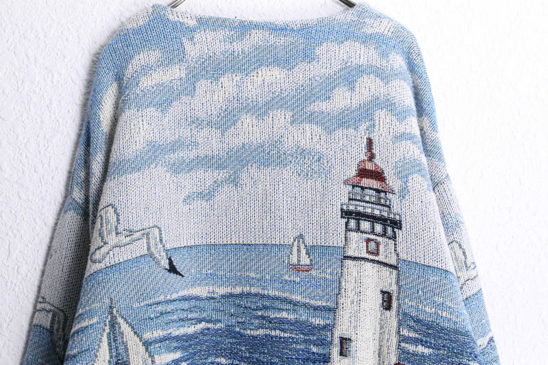 “Coast Lighthouse” pattern gobelin zip jacket