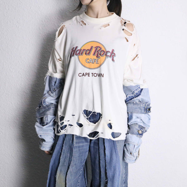 “Re:make” denim arm destroy long tee