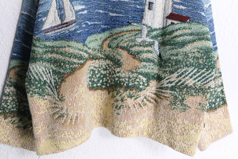 “Coast Lighthouse” pattern gobelin zip jacket