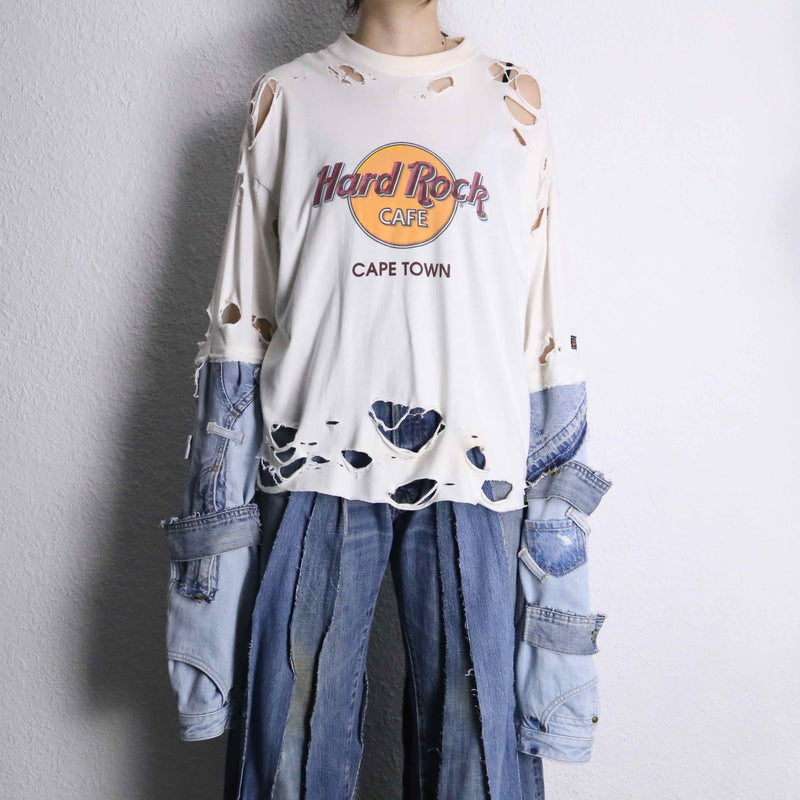 “Re:make” denim arm destroy long tee