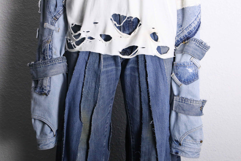 “Re:make” denim arm destroy long tee