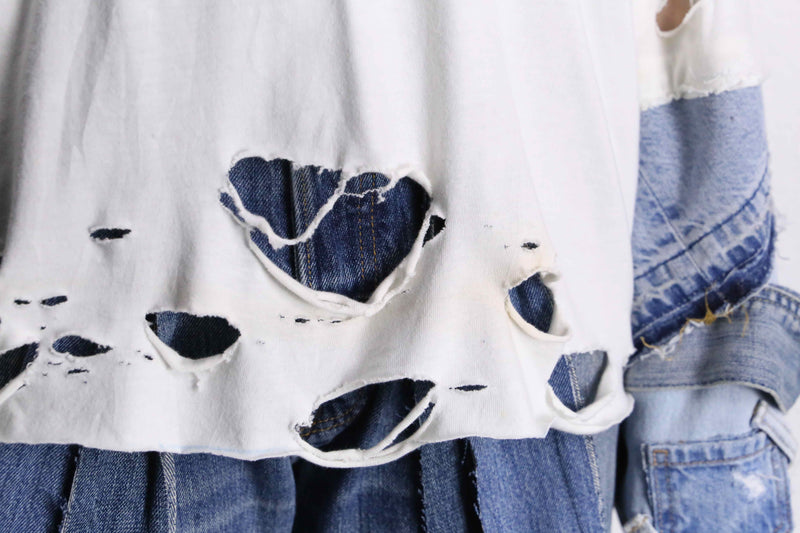 “Re:make” denim arm destroy long tee