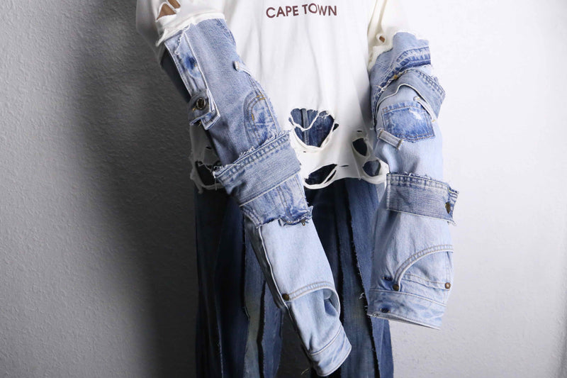 “Re:make” denim arm destroy long tee