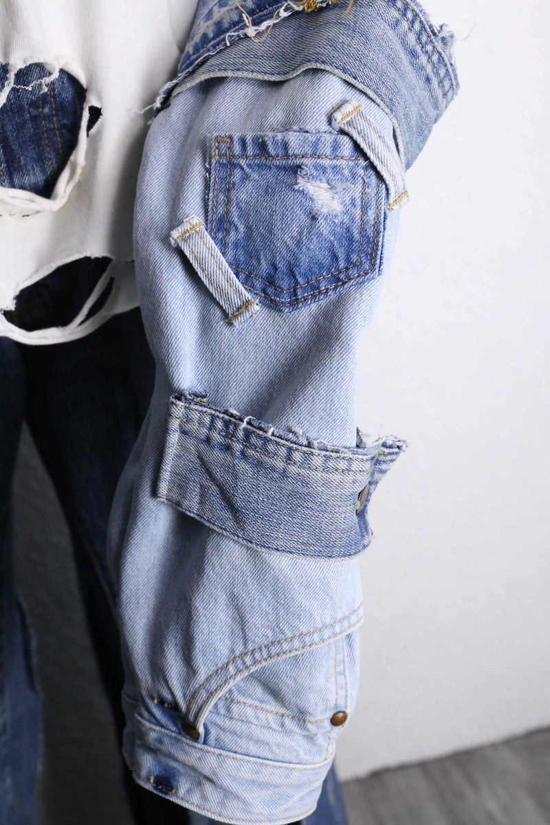 “Re:make” denim arm destroy long tee