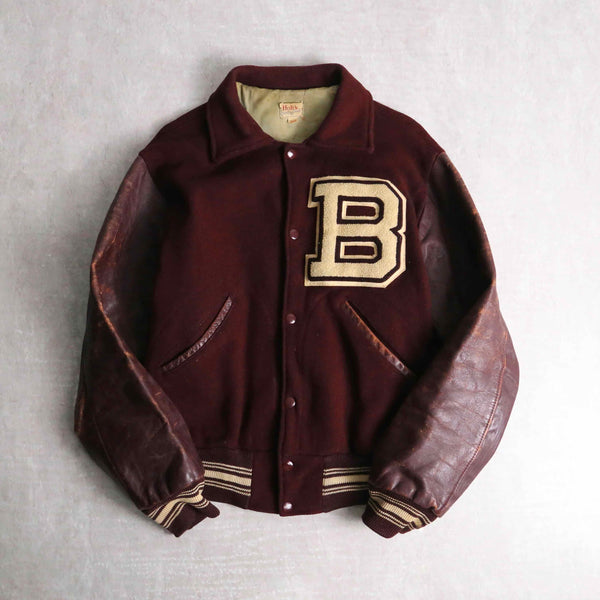 60's vintage bordeaux wool & leather switch award jacket