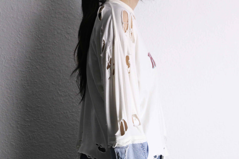 “Re:make” denim arm destroy long tee