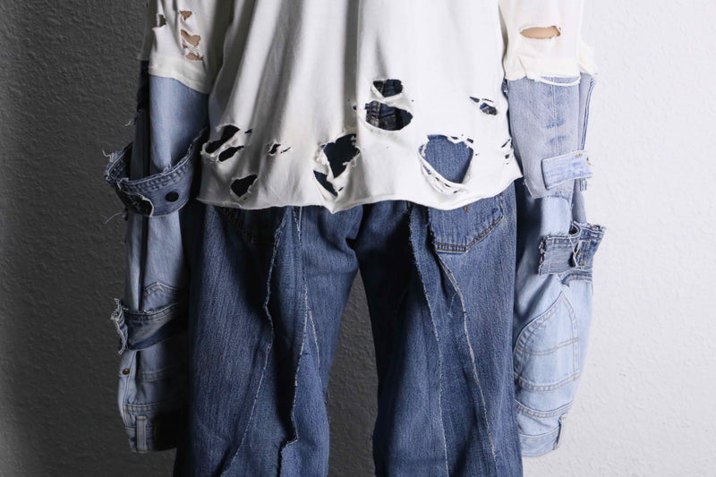 “Re:make” denim arm destroy long tee