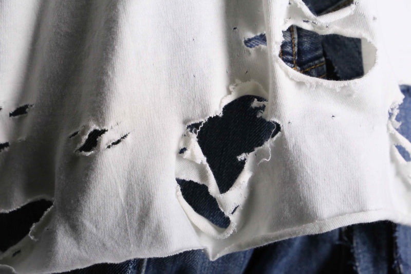 “Re:make” denim arm destroy long tee