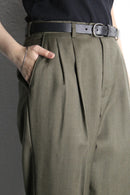khaki wide tapered wool trousers