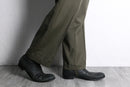 khaki wide tapered wool trousers