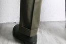 khaki wide tapered wool trousers