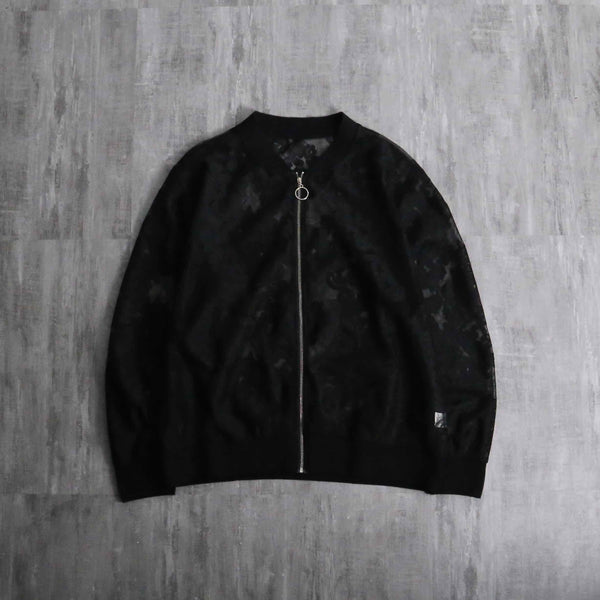 unknown black lace zip up blouson