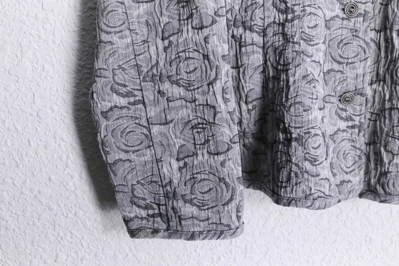 "CHICO'S" silver rose bouquet jacquard tracker jacket