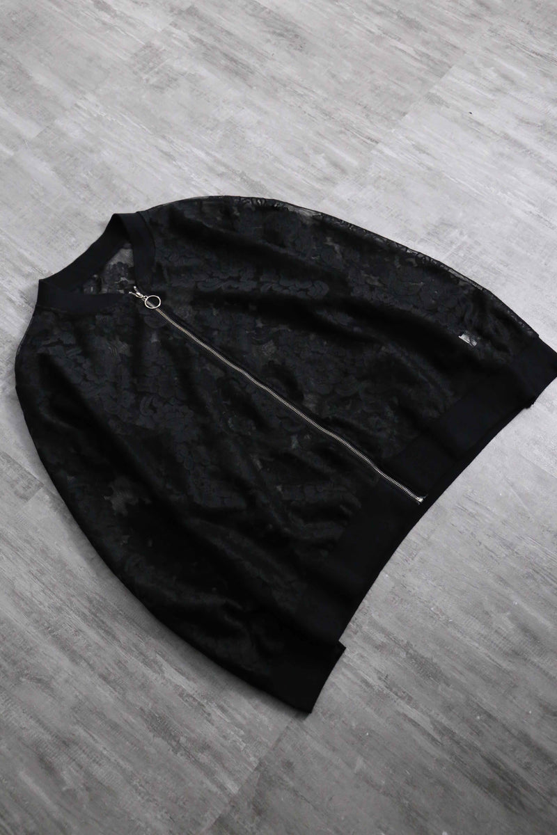 unknown black lace zip up blouson