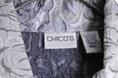 "CHICO'S" silver rose bouquet jacquard tracker jacket