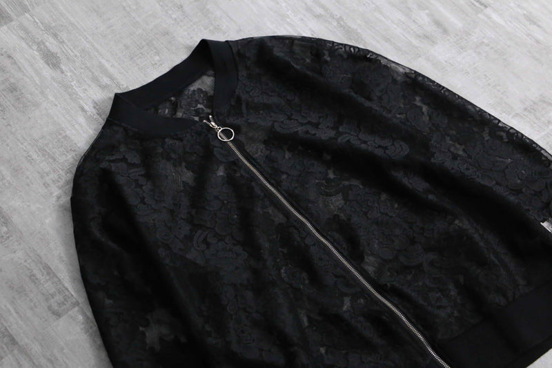 unknown black lace zip up blouson