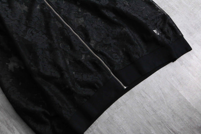 unknown black lace zip up blouson