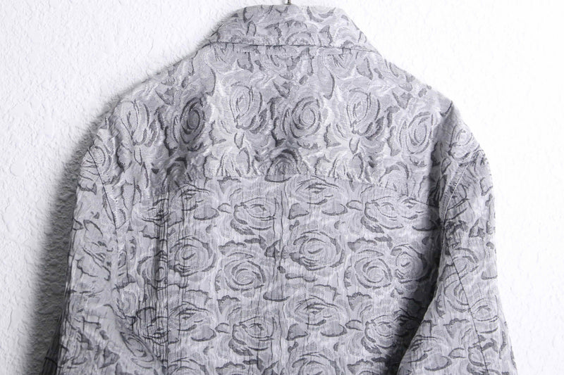 "CHICO'S" silver rose bouquet jacquard tracker jacket