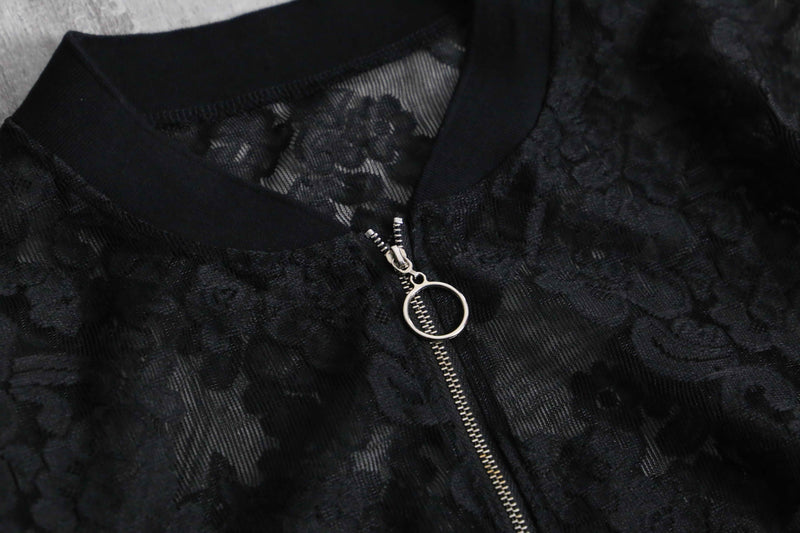 unknown black lace zip up blouson