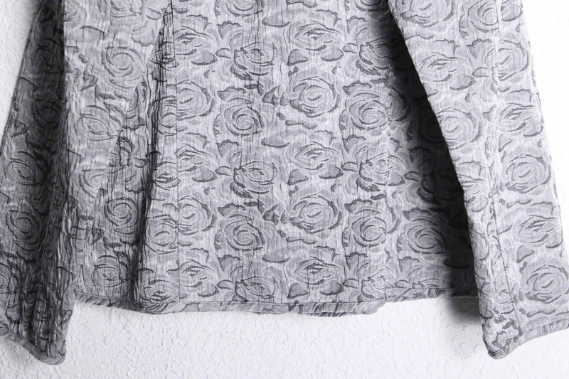 "CHICO'S" silver rose bouquet jacquard tracker jacket