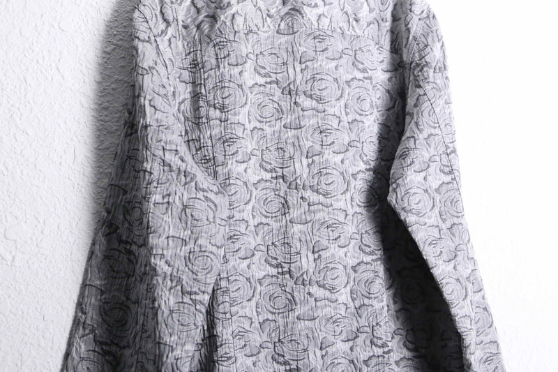 "CHICO'S" silver rose bouquet jacquard tracker jacket