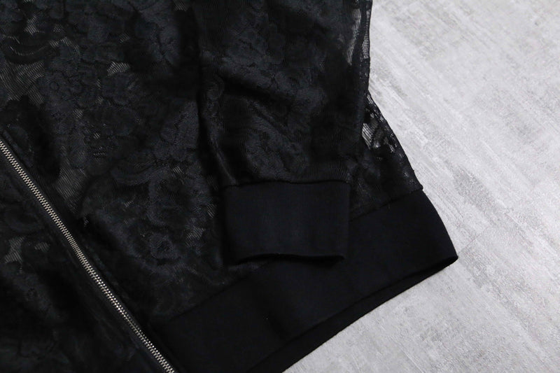 unknown black lace zip up blouson