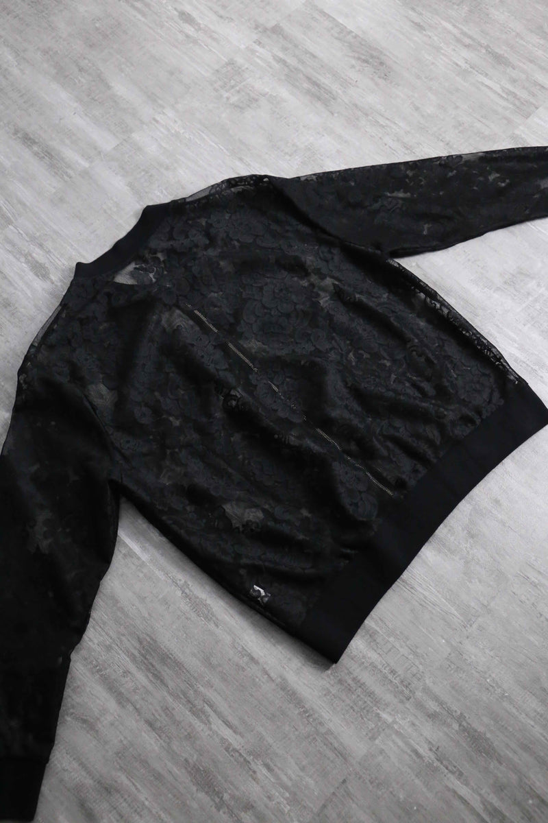 unknown black lace zip up blouson