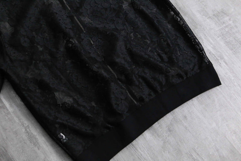 unknown black lace zip up blouson