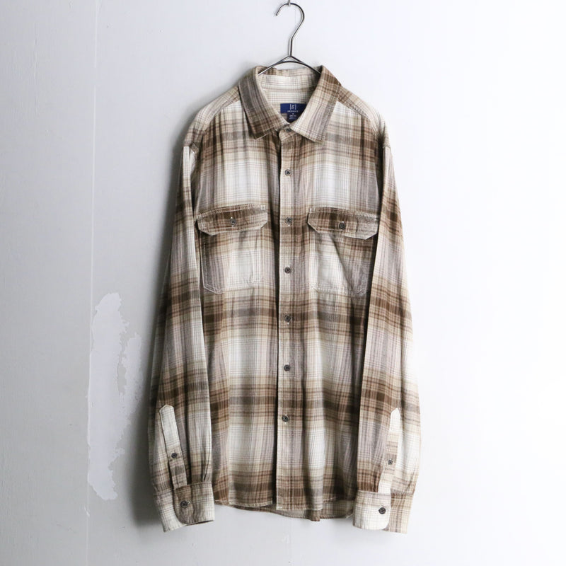 beige brown ombre check shirt