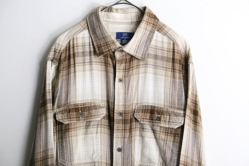 beige brown ombre check shirt