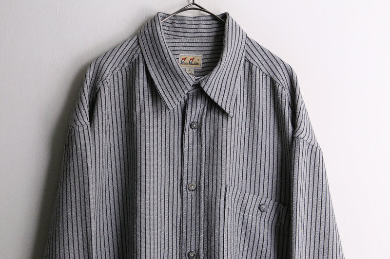 gray stripe rayon × poly L/S shirt