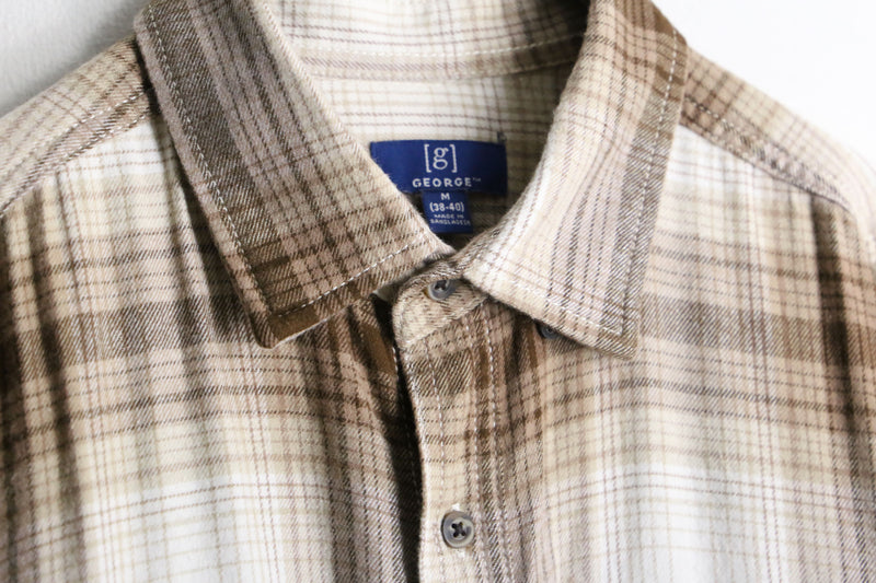 beige brown ombre check shirt