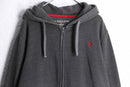 “U.S. POLO ASSN” charcoal cotton waffle detail zip-up hoodie