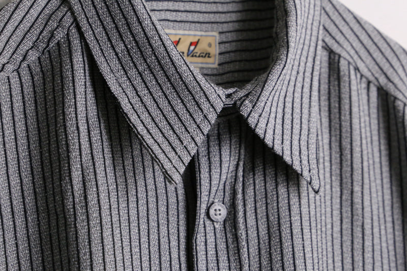 gray stripe rayon × poly L/S shirt