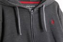“U.S. POLO ASSN” charcoal cotton waffle detail zip-up hoodie
